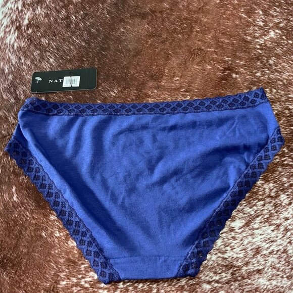 Natori Bliss Cotton Lace Trim Full Coverage Brief Panties Ink Blue Large L - Picture 5 of 8